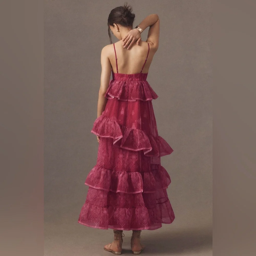 NWT Anthropologie Let Me Be Sleeveless Sheer Tiered Midi Dress Sz S - Picture 2 of 16